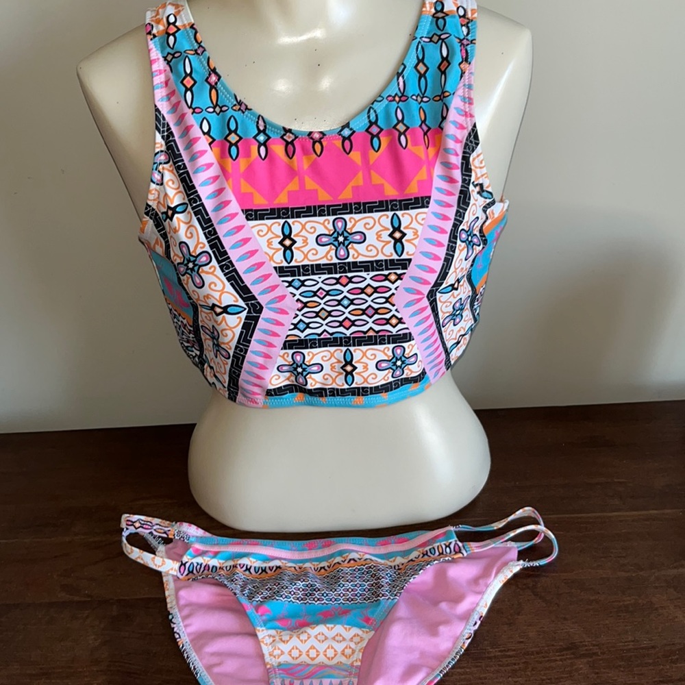 Swimsuit 2 Piece Crop Top & High Waist Bottoms Size Large By YMI
